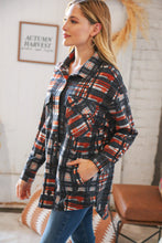 Load image into Gallery viewer, Black &amp; Rust Brushed Plaid Oversize Pocketed Shacket
