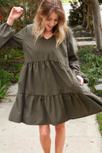 Load image into Gallery viewer, Hunter Green V Neck Woven Swing Dress with Pockets
