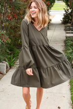 Load image into Gallery viewer, Hunter Green V Neck Woven Swing Dress with Pockets
