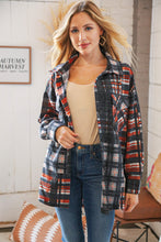 Load image into Gallery viewer, Black &amp; Rust Brushed Plaid Oversize Pocketed Shacket
