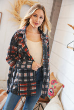 Load image into Gallery viewer, Black &amp; Rust Brushed Plaid Oversize Pocketed Shacket
