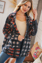 Load image into Gallery viewer, Black &amp; Rust Brushed Plaid Oversize Pocketed Shacket
