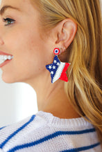 Load image into Gallery viewer, Patriotic Beaded Star Color Block Dangle Earrings
