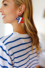 Load image into Gallery viewer, Patriotic Beaded Star Color Block Dangle Earrings
