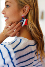 Load image into Gallery viewer, Patriotic Beaded Star Color Block Dangle Earrings
