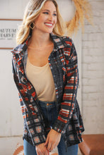 Load image into Gallery viewer, Black &amp; Rust Brushed Plaid Oversize Pocketed Shacket
