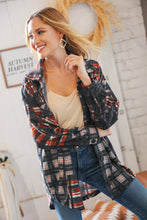 Load image into Gallery viewer, Black &amp; Rust Brushed Plaid Oversize Pocketed Shacket
