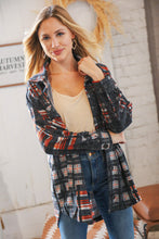 Load image into Gallery viewer, Black &amp; Rust Brushed Plaid Oversize Pocketed Shacket
