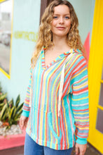 Load image into Gallery viewer, Be Bold Mint Multicolor Stripe Pullover Notched Hoodie
