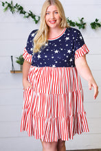 Load image into Gallery viewer, American Flag Yoke Tiered Color Block Swing Dress
