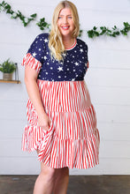 Load image into Gallery viewer, American Flag Yoke Tiered Color Block Swing Dress
