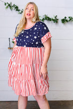 Load image into Gallery viewer, American Flag Yoke Tiered Color Block Swing Dress
