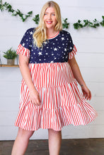 Load image into Gallery viewer, American Flag Yoke Tiered Color Block Swing Dress
