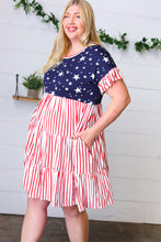 Load image into Gallery viewer, American Flag Yoke Tiered Color Block Swing Dress
