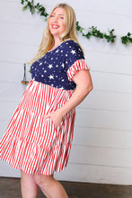 Load image into Gallery viewer, American Flag Yoke Tiered Color Block Swing Dress
