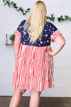 Load image into Gallery viewer, American Flag Yoke Tiered Color Block Swing Dress
