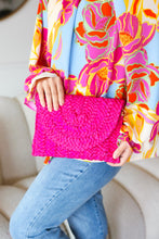 Load image into Gallery viewer, Fuchsia Raffia Woven Wrist Strap Clutch Bag
