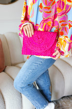 Load image into Gallery viewer, Fuchsia Raffia Woven Wrist Strap Clutch Bag
