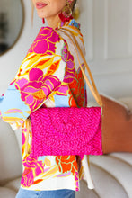 Load image into Gallery viewer, Fuchsia Raffia Woven Wrist Strap Clutch Bag
