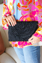 Load image into Gallery viewer, Black Raffia Woven Wrist Strap Clutch Bag
