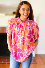 Load image into Gallery viewer, Feel Your Best Fuchsia Orange Floral Print Frill Mock Neck Top
