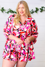 Load image into Gallery viewer, Magenta &amp; Cherry Red Geometric Surplice Romper
