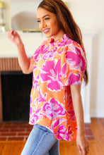 Load image into Gallery viewer, Feel Your Best Fuchsia Orange Floral Print Frill Mock Neck Top
