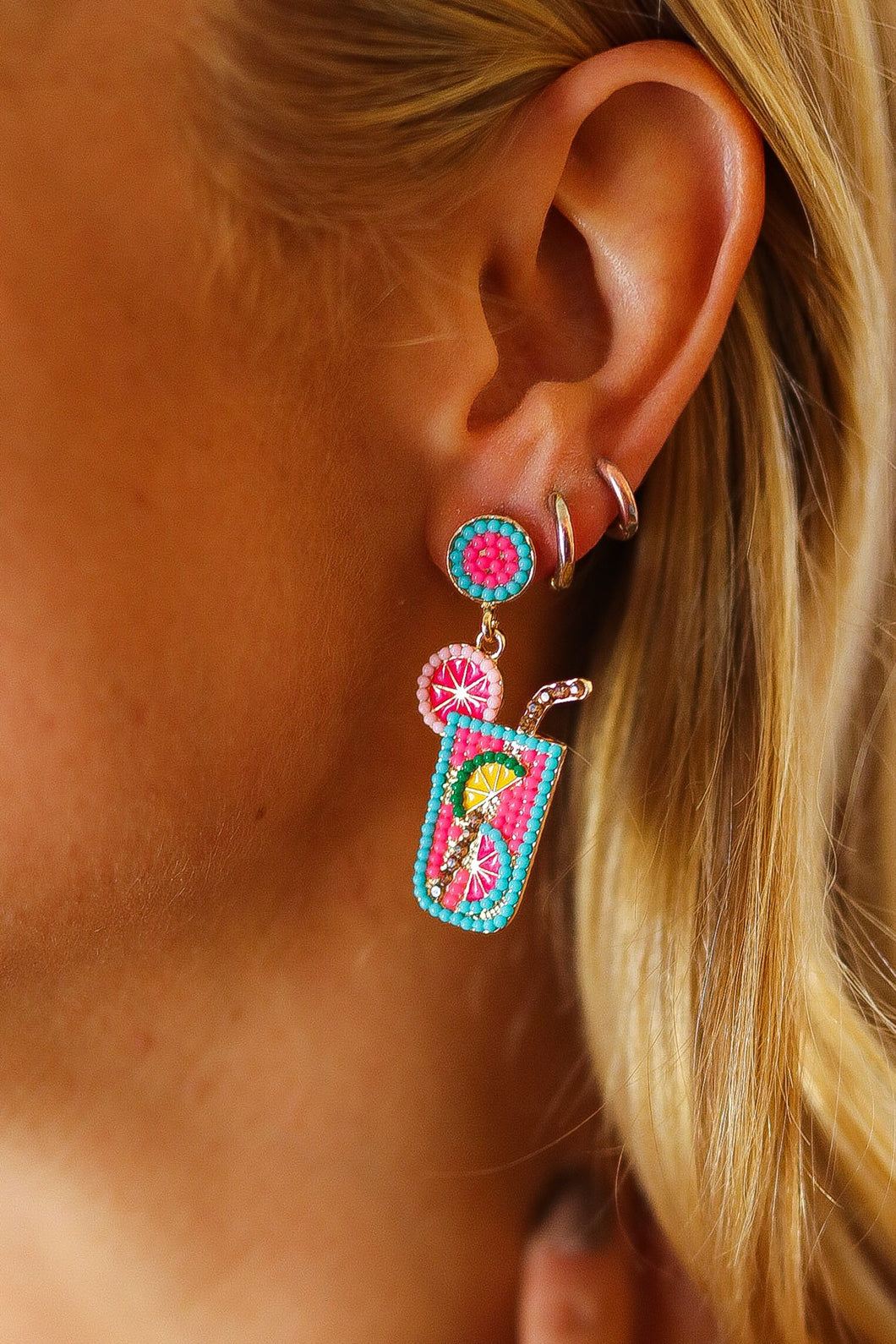 Pink Lemonade Rhinestone Dangle Earrings