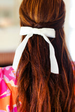 Load image into Gallery viewer, White Velvet Clip-On Double Bow
