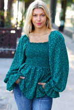 Load image into Gallery viewer, Always With You Teal Smocked Ditzy Floral Ruffle Top
