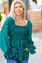 Load image into Gallery viewer, Always With You Teal Smocked Ditzy Floral Ruffle Top
