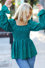 Load image into Gallery viewer, Always With You Teal Smocked Ditzy Floral Ruffle Top
