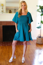 Load image into Gallery viewer, Feeling Playful Teal Smocked Flutter Sleeve Romper
