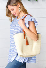 Load image into Gallery viewer, Cream Boho Raffia Woven Lined Large Tote Bag
