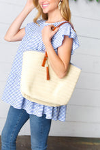 Load image into Gallery viewer, Cream Boho Raffia Woven Lined Large Tote Bag
