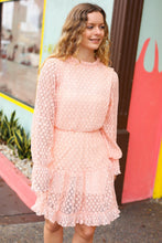 Load image into Gallery viewer, Peach Pleated Lace Bubble Sleeve Lined Dress
