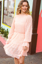 Load image into Gallery viewer, Peach Pleated Lace Bubble Sleeve Lined Dress
