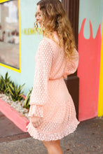 Load image into Gallery viewer, Peach Pleated Lace Bubble Sleeve Lined Dress
