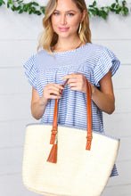 Load image into Gallery viewer, Cream Boho Raffia Woven Lined Large Tote Bag

