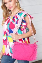 Load image into Gallery viewer, Fuchsia Canvas Frayed Designer Strap Crossbody
