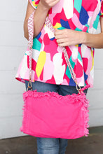 Load image into Gallery viewer, Fuchsia Canvas Frayed Designer Strap Crossbody
