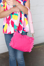 Load image into Gallery viewer, Fuchsia Canvas Frayed Designer Strap Crossbody
