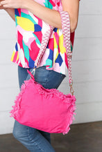 Load image into Gallery viewer, Fuchsia Canvas Frayed Designer Strap Crossbody
