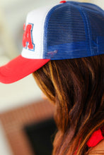 Load image into Gallery viewer, USA Red &amp; Blue Mesh Trucker Hat
