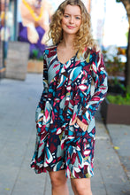 Load image into Gallery viewer, Bedazzle In Navy &amp; Plum Abstract Print Side Pocket Dress
