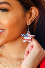 Load image into Gallery viewer, Patriotic Wooden Star Flag Dangle Earrings
