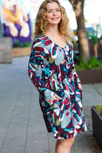 Load image into Gallery viewer, Bedazzle In Navy &amp; Plum Abstract Print Side Pocket Dress
