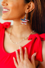 Load image into Gallery viewer, Patriotic Wooden Star Flag Dangle Earrings
