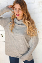 Load image into Gallery viewer, Beige Two Tone Hacci Cowl Neck Sweater Top
