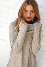 Load image into Gallery viewer, Beige Two Tone Hacci Cowl Neck Sweater Top
